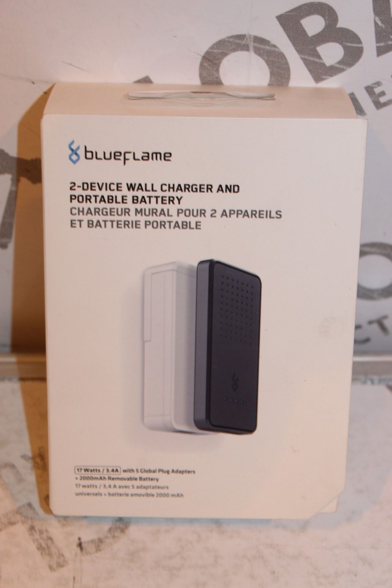 Lot to Contain 2 Blue Flame Wall Device Charger and Portable Batteries, Combined RRP£80.00