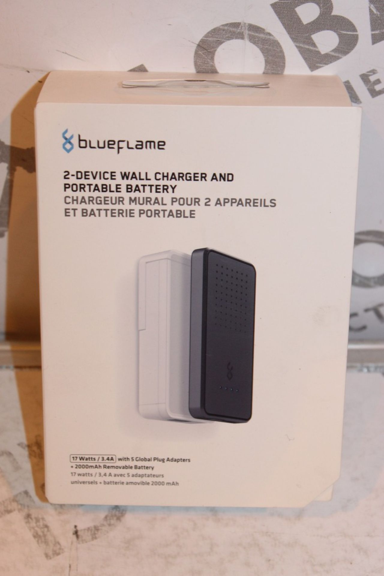 Lot to Contain 2 Blue Flame Wall Device Charger and Portable Batteries, Combined RRP£80.00