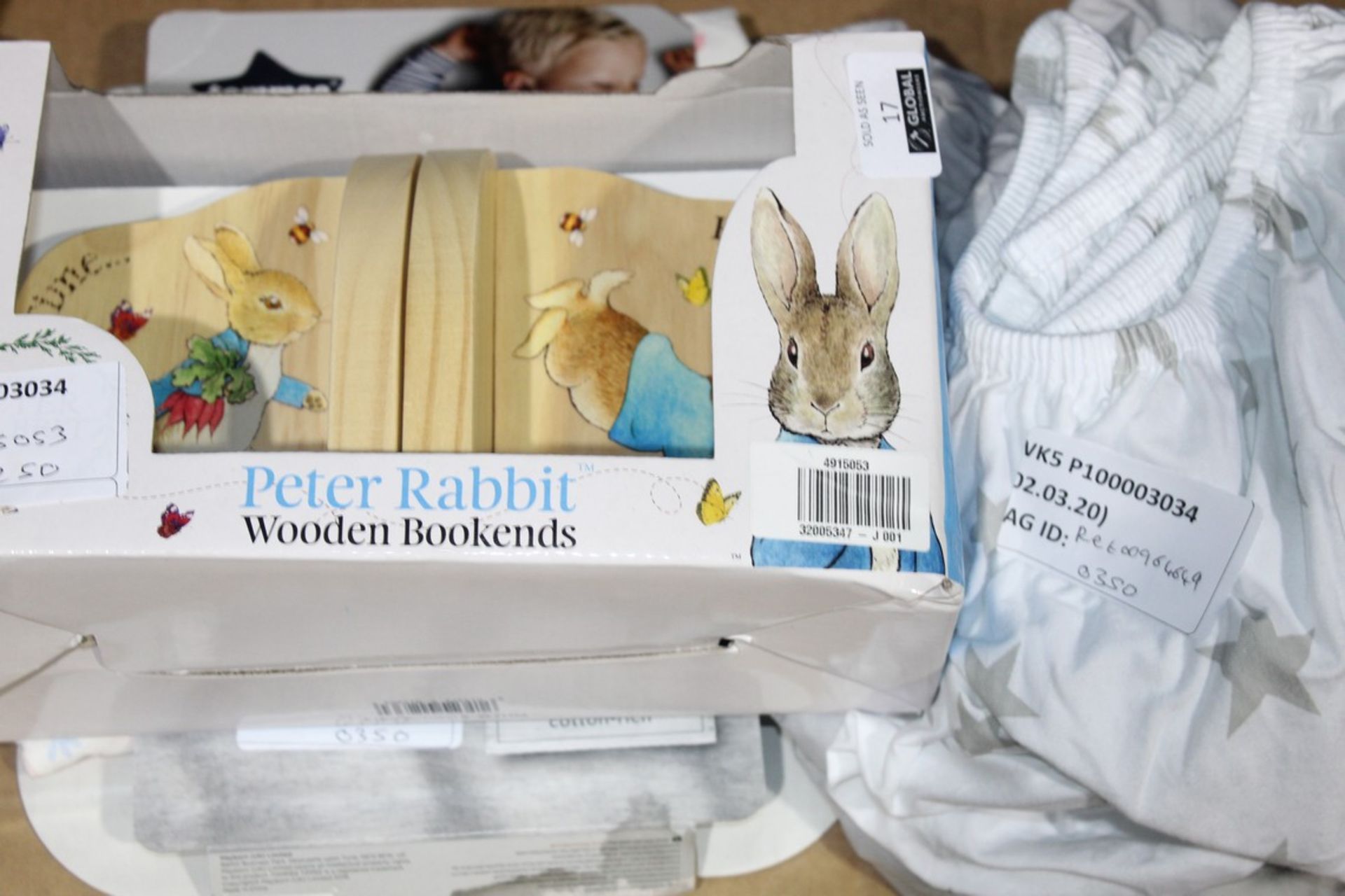 Assorted Items To Include, Peter Rabbit Wooden Book Ends, Grow Bag Sleeping bags and Snooze Cot