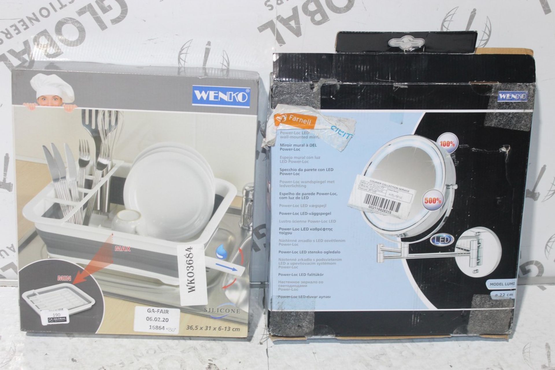 Assorted Items To Include 1 Wenco Wall Mounted LED Mirror 1 Wenco Detracts And 1 Wenco Linnen