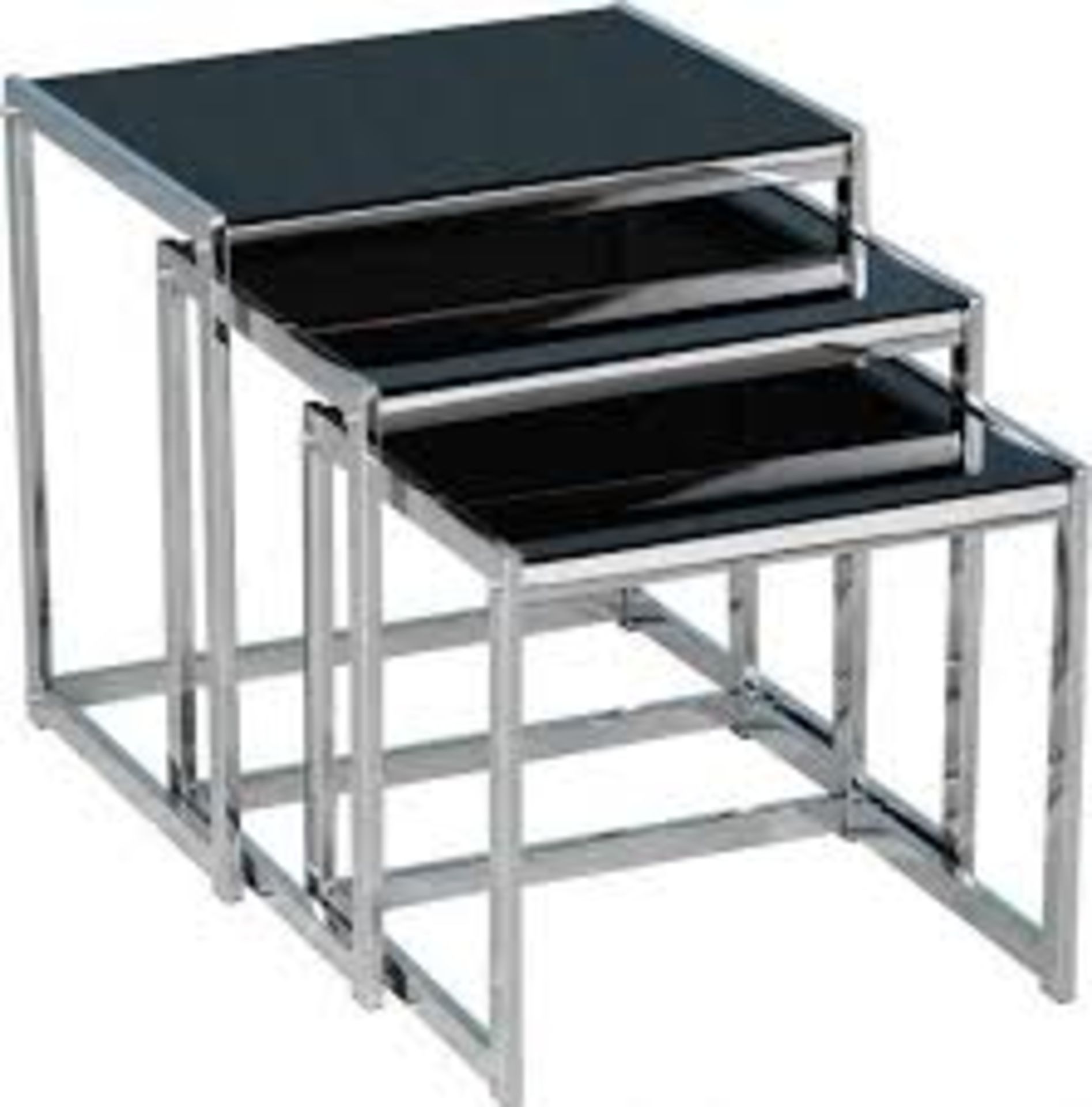 Boxed Hanley Nest Of Tables In Black And Chrome RRP £120 (17902) (Sourced From A High End