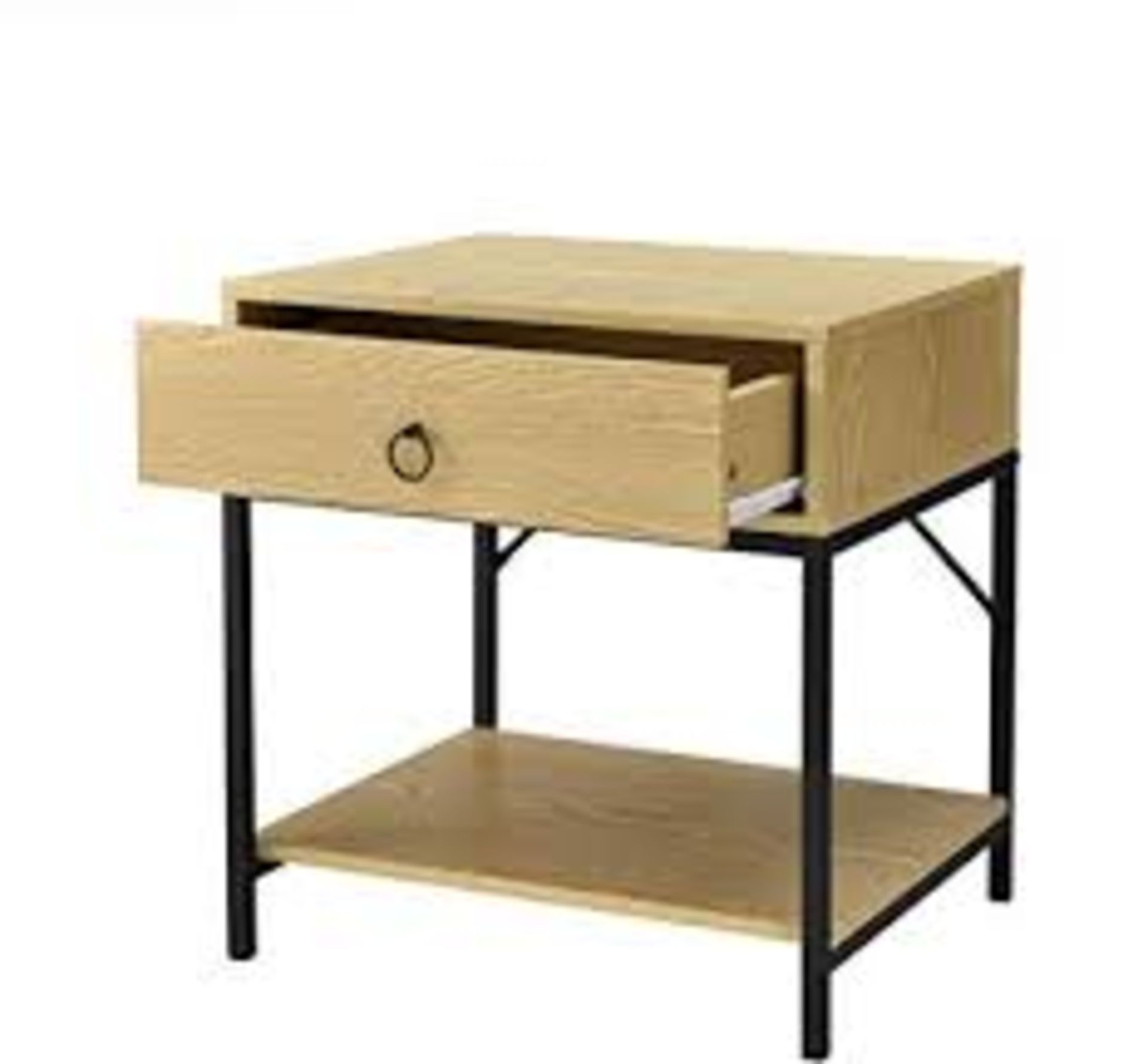 Boxed Golden Oak Single Draw Paris Bedside Tables With Metal Legs RRP £60 (Sourced From A High End