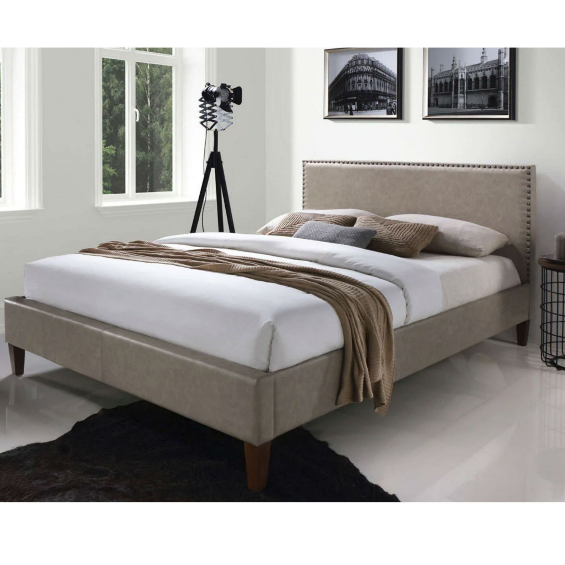 Boxed Edward Queen Kingsize Bed In Beige RRP £500 (Sourced From A High End Furniture Wholesalers)