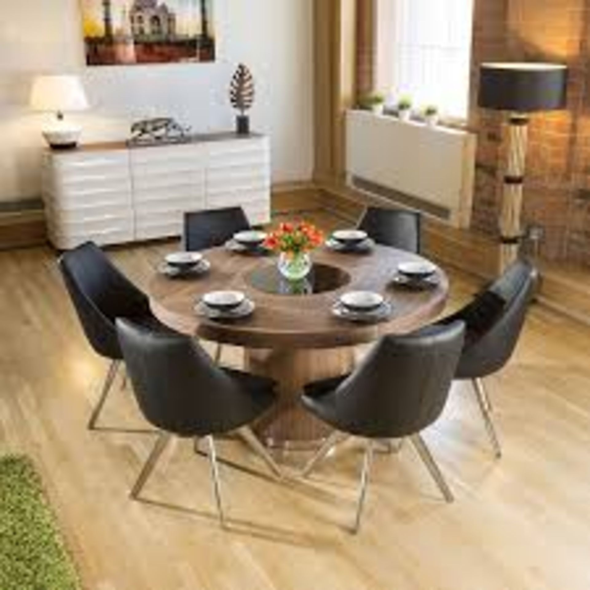 Boxed Large Dark Walnut Circular Designer Dining Table RRP £200 (Sourced From A High End Furniture