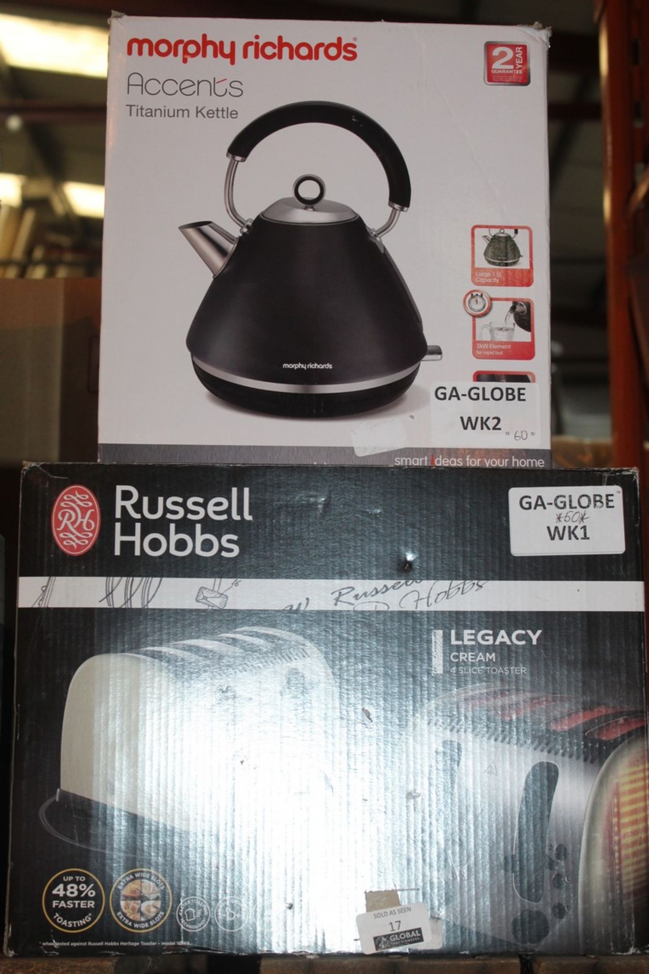 Lot to Contain 2 Assorted Kitchen Items Morphy Richards Accent 1.5 Litre Titanium Pyramid Kettle &