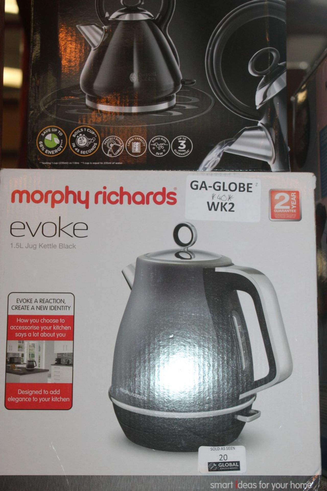 Lot to Contain 2 Boxed Assorted Morphy Richards & Russell Hobbs 1.5 Litre Cordless Jug Kettles