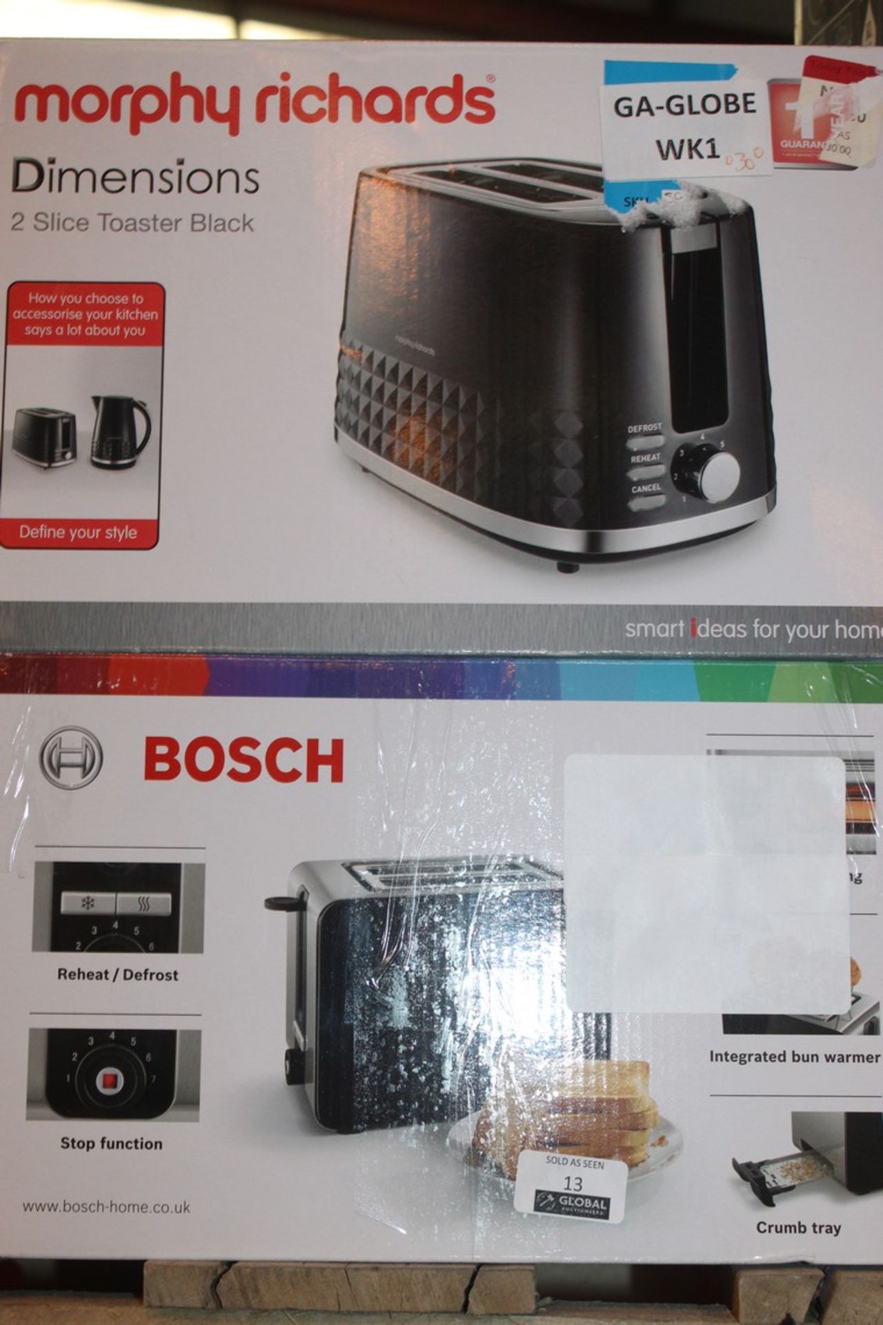 Lot to Contain 2 Assorted Morphy Richards Dimensions Bosch 2 Slice Toasters Combined RRP £80 (Public