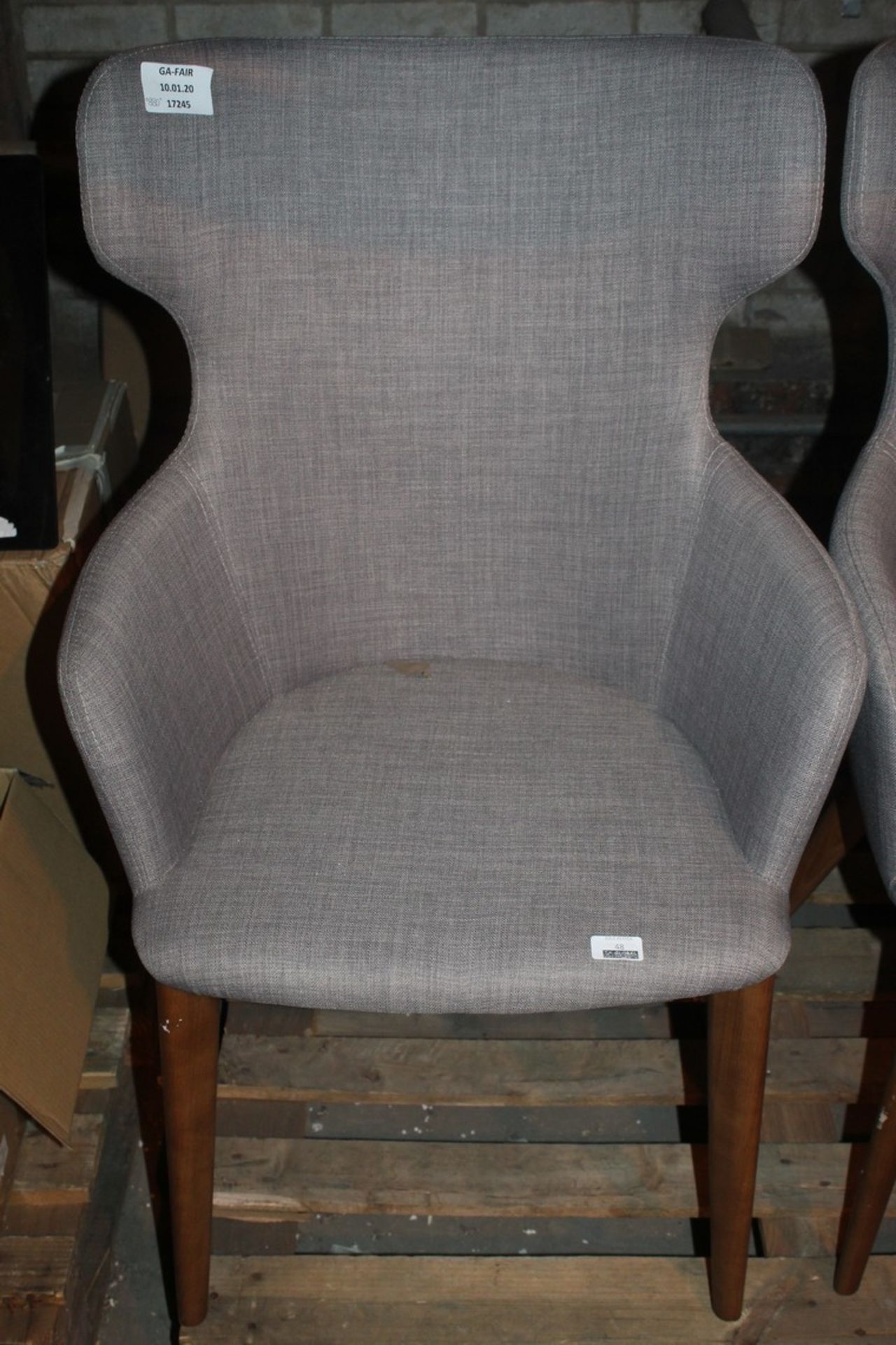 Grey Fabric Walnut Designer Dining Chair RRP £440 (17245) (Public Viewings & Appraisals Available)