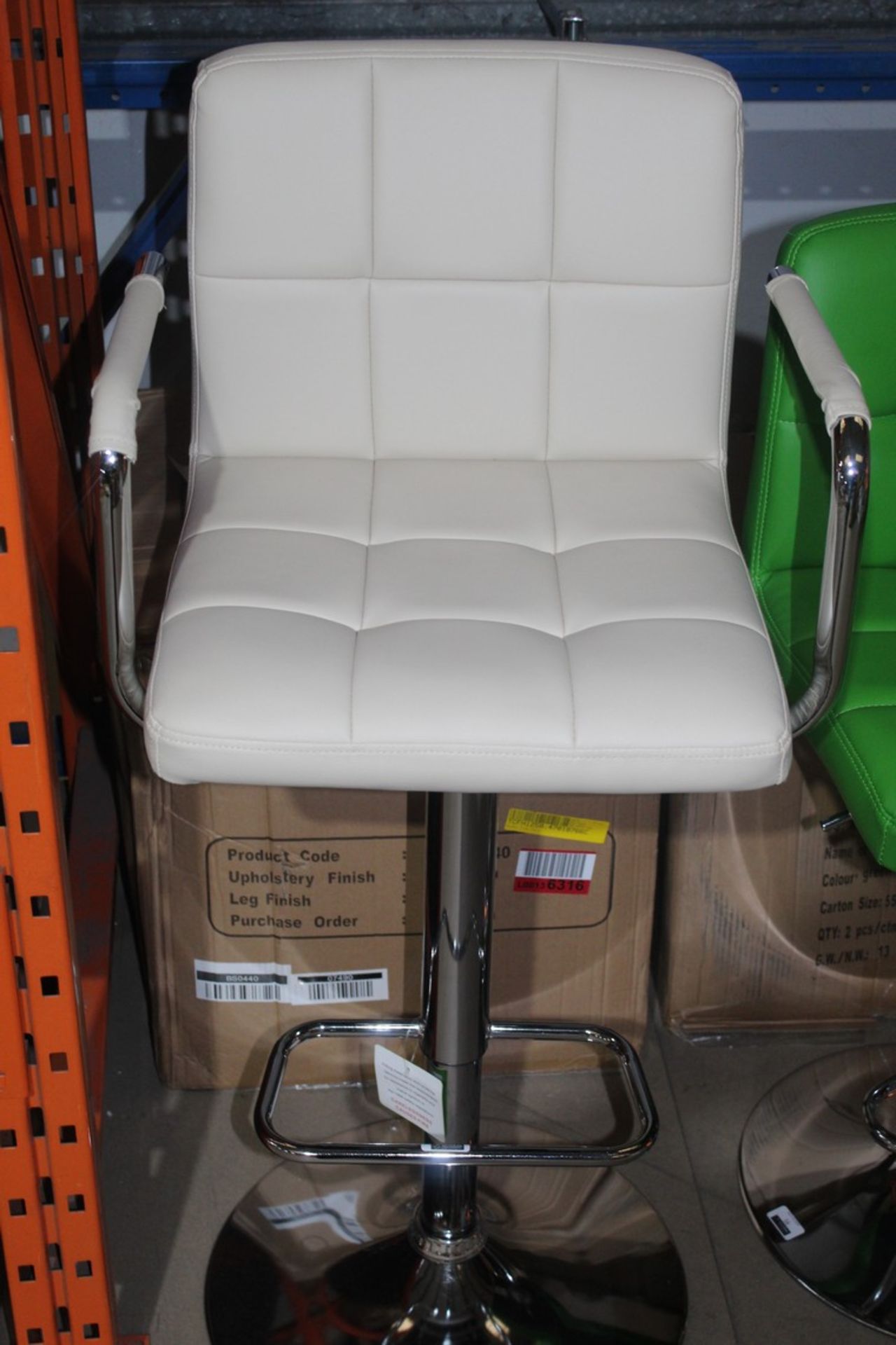 Boxed Pair of Cream Leather & Chrome Swivel Mumbai Bar Stools RRP £120 (18136) (Public Viewings &