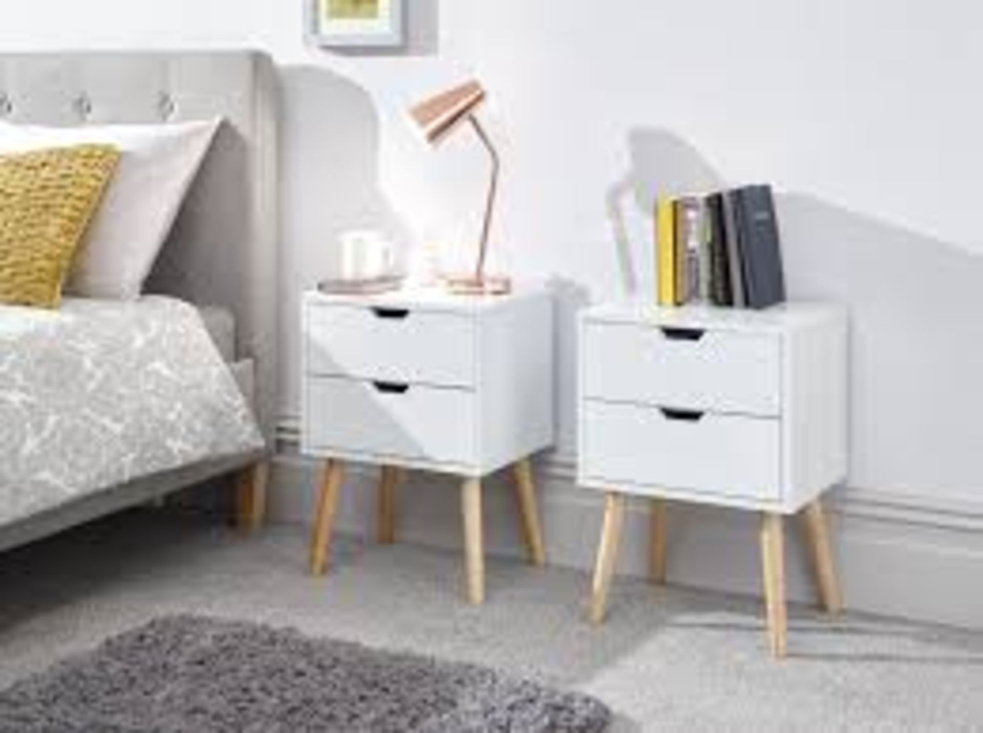 Boxed Niborg Pair of 2 Drawer Bedside Tables RRP £110 (17856) (Public Viewings & Appraisals