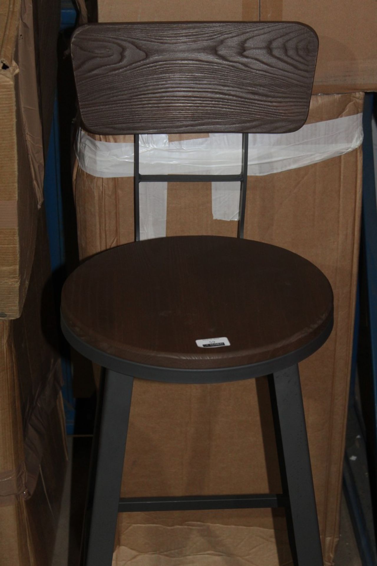 Boxed Set of 2 Rustic Look Wooden Industrial Metal Designer Bar Stool RRP £170 (Public Viewings &