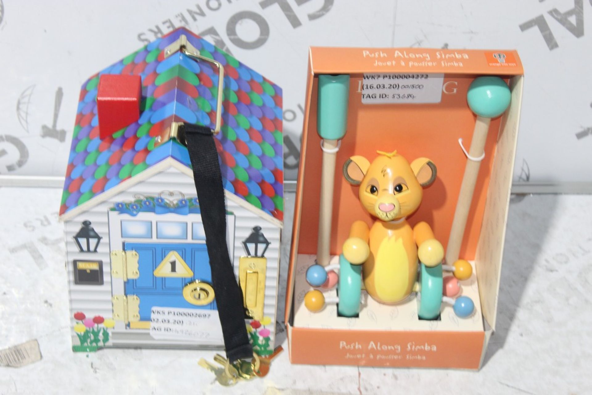 Assorted Childrens Toy Items To Include Push Along Simba Childrens Toy Item Melissa And Doug Dolls