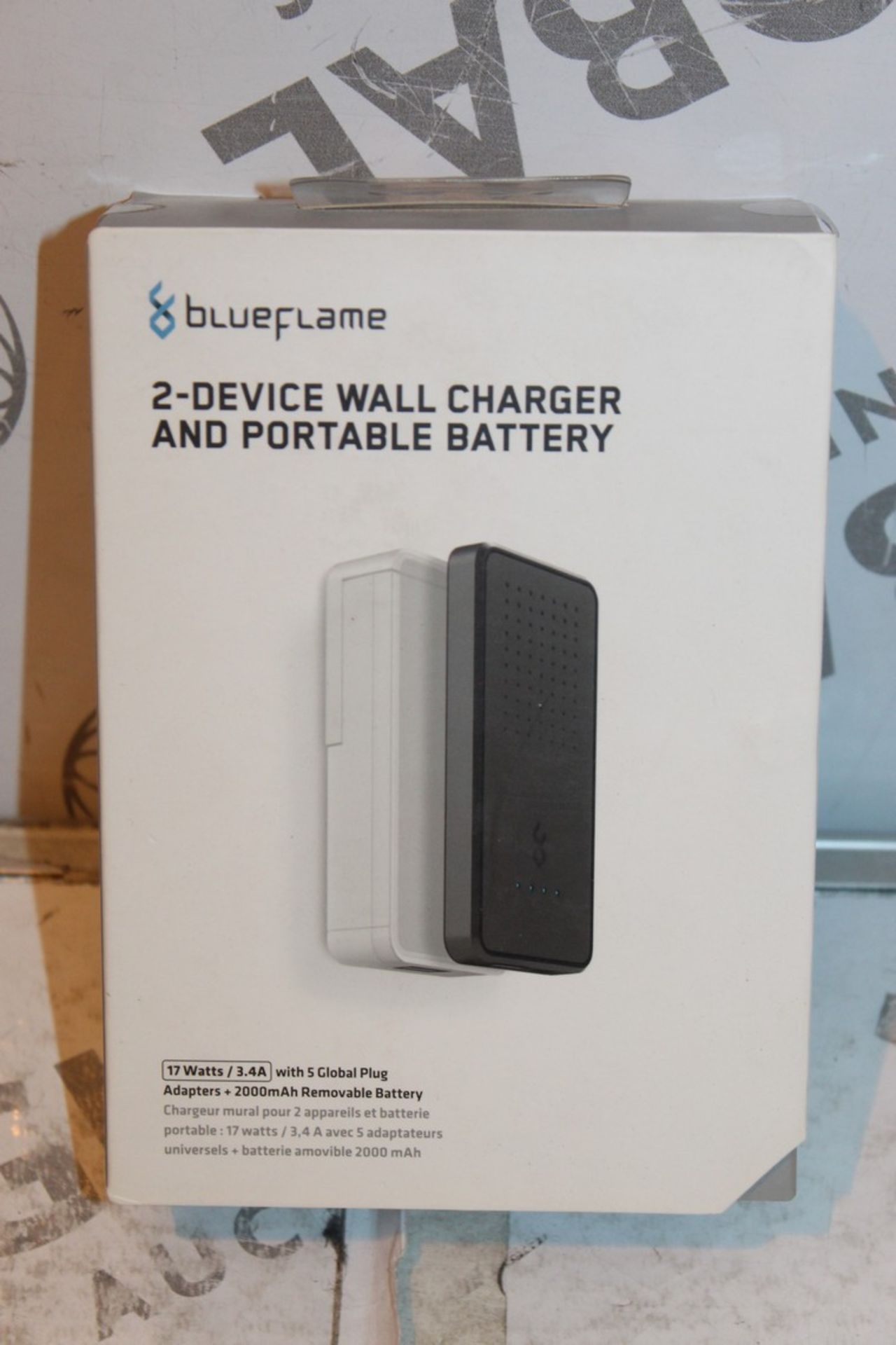 Lot to Contain 3 Boxed Brand New Blue Flame 2 in 1 Portable Chargers With Removable Battery Packs