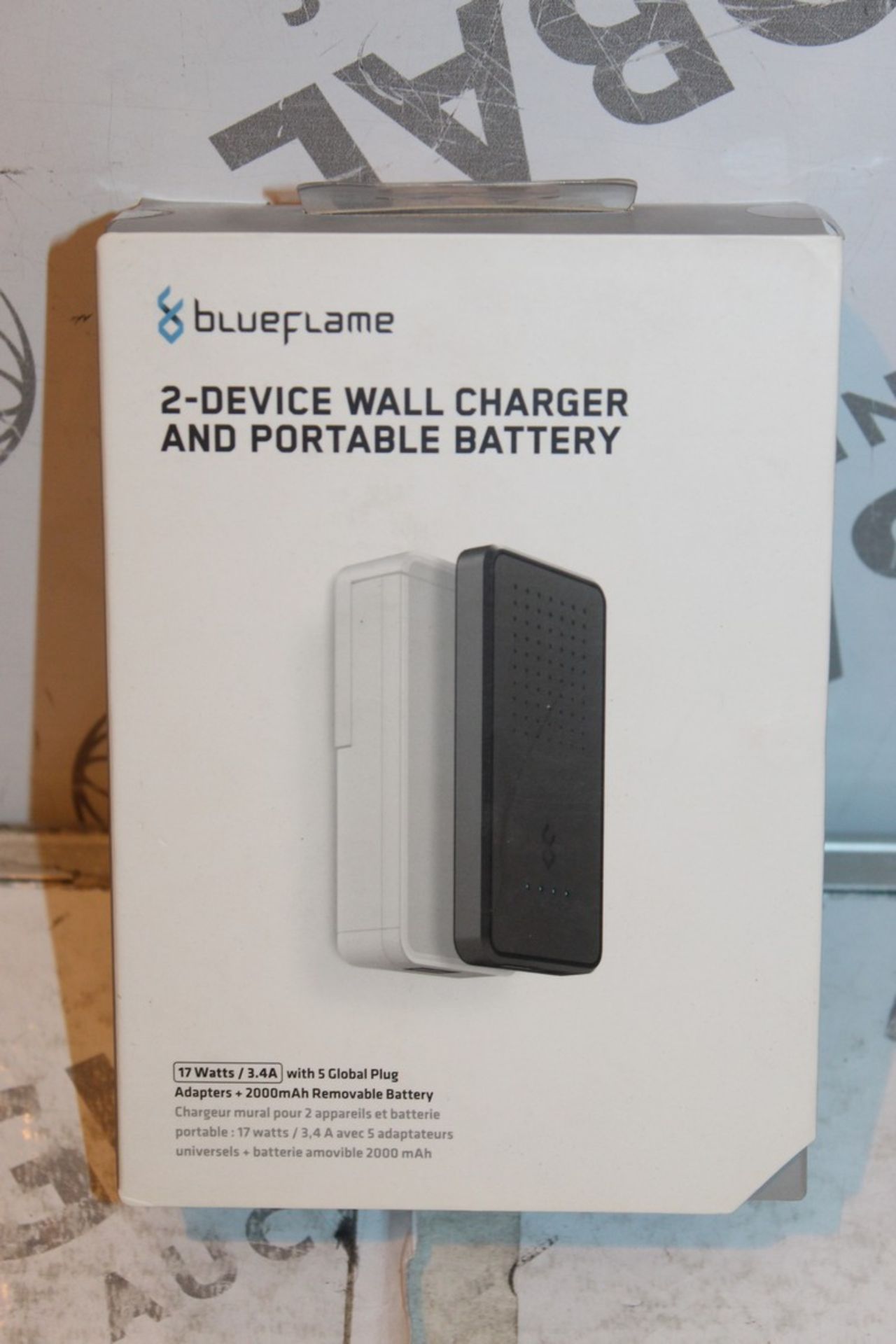 Lot to Contain 3 Boxed Brand New Blue Flame 2 in 1 Portable Chargers With Removable Battery Packs