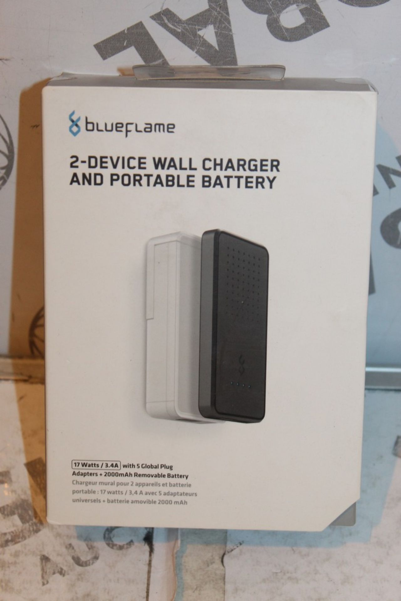 Lot to Contain 3 Boxed Brand New Blue Flame 2 in 1 Portable Chargers With Removable Battery Packs