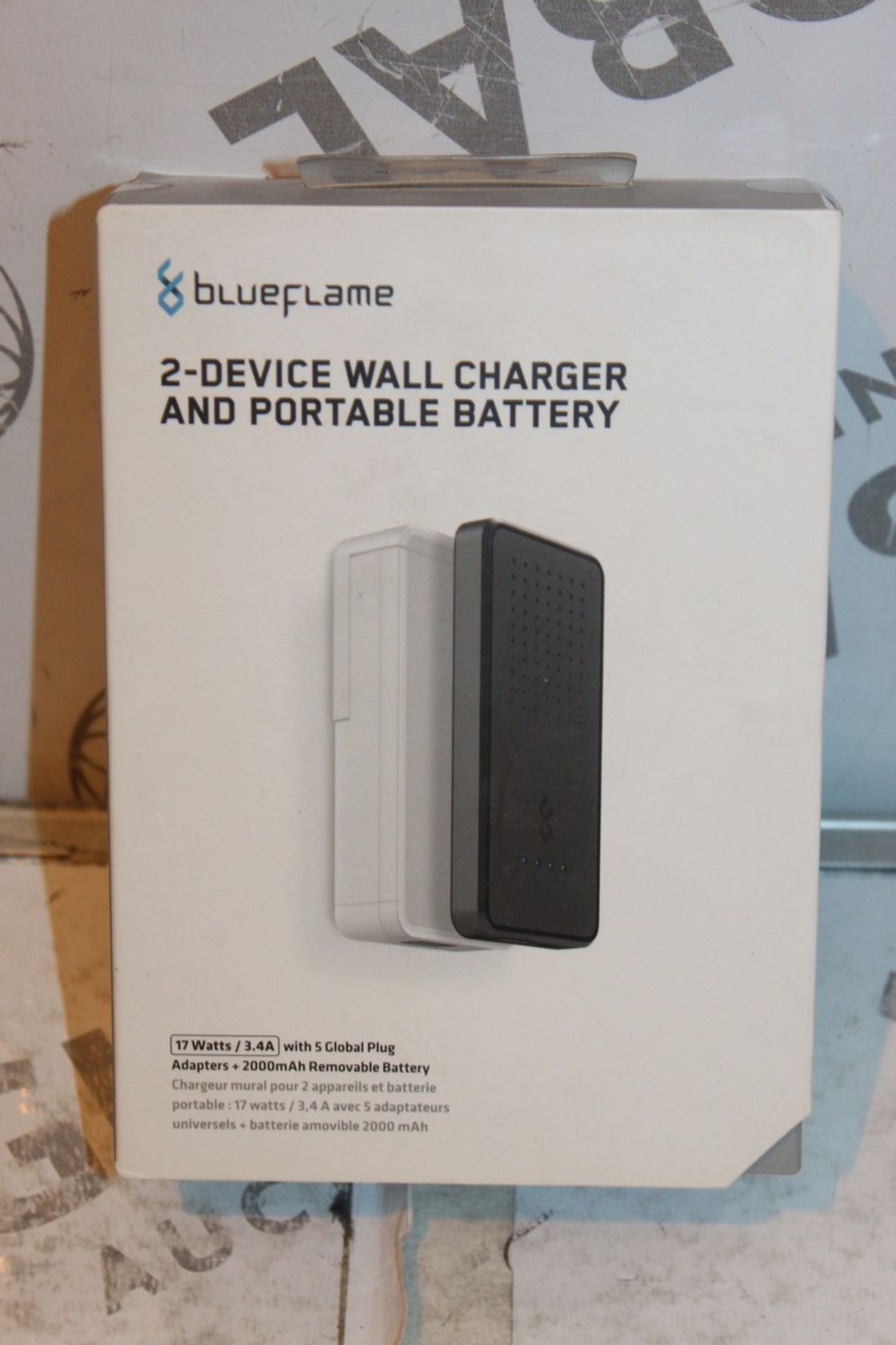 Lot to Contain 3 Boxed Brand New Blue Flame 2 in 1 Portable Chargers With Removable Battery Packs