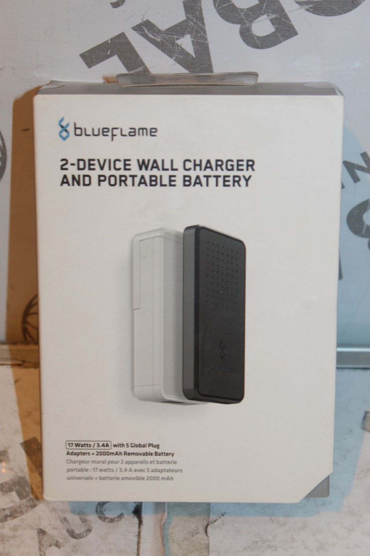 Lot to Contain 3 Boxed Brand New Blue Flame 2 in 1 Portable Chargers With Removable Battery Packs