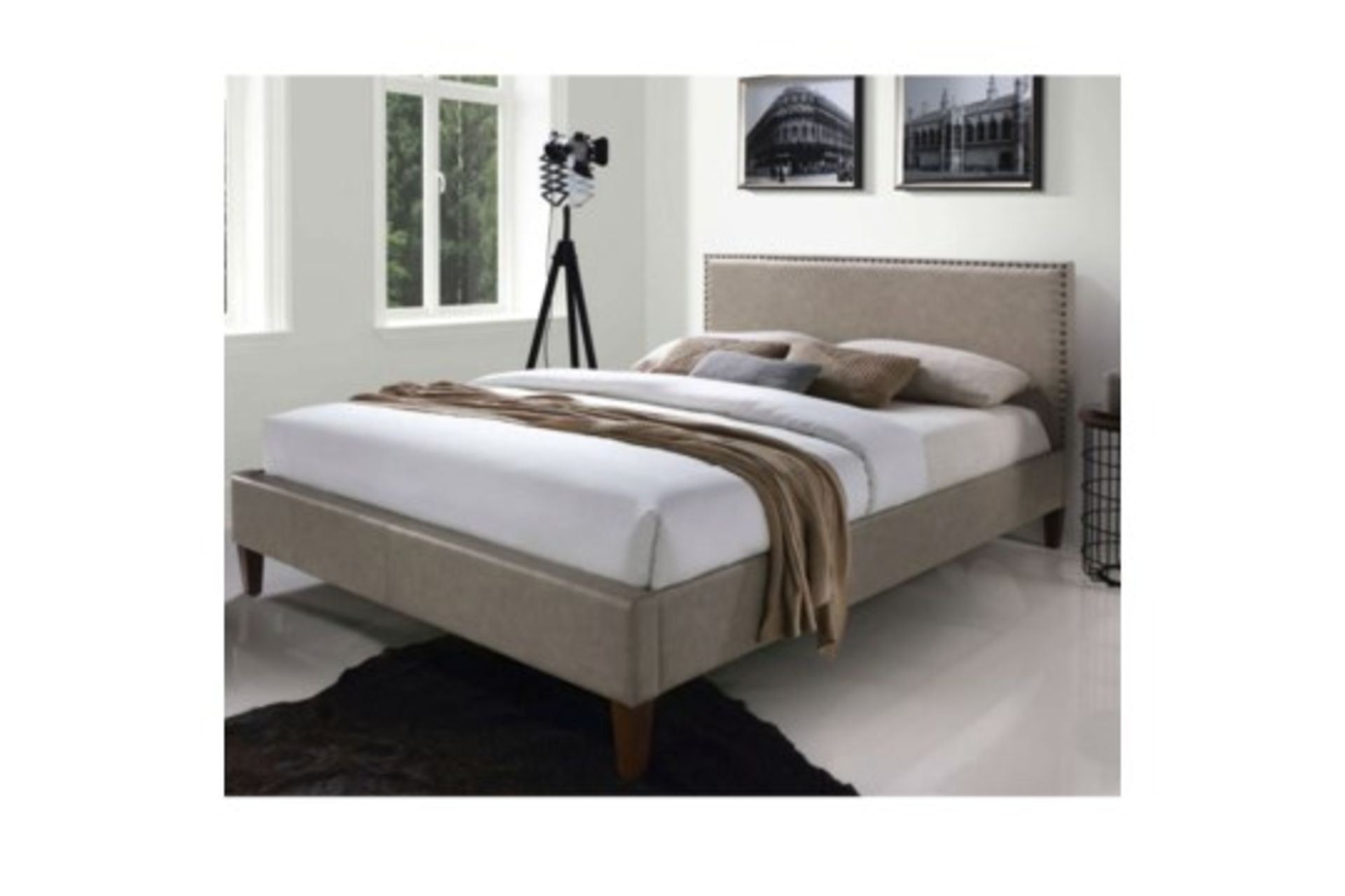 Boxed Edward Queen Kingsize Bed In Beige RRP £500