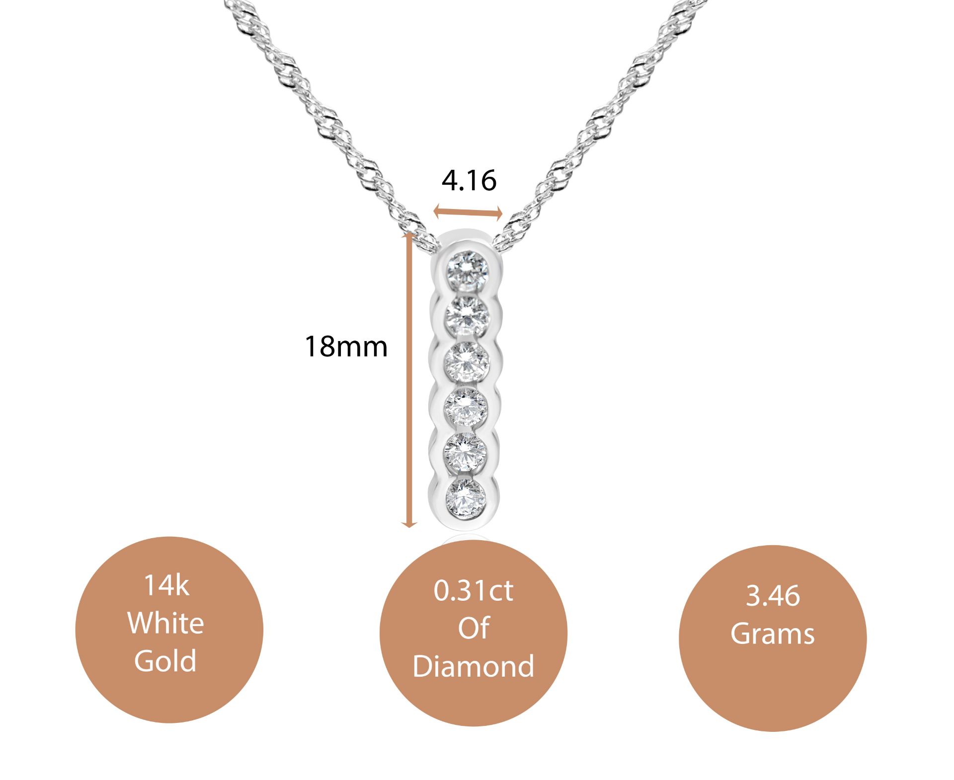 6 Stone Diamond Drop Necklace (0.31ct) Bezel Set in 14K White Gold - Image 3 of 3