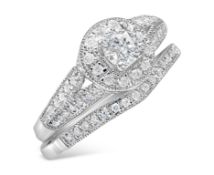 Bridal Set Of Diamond Engagement and Wedding Rings with over 50 diamonds in total