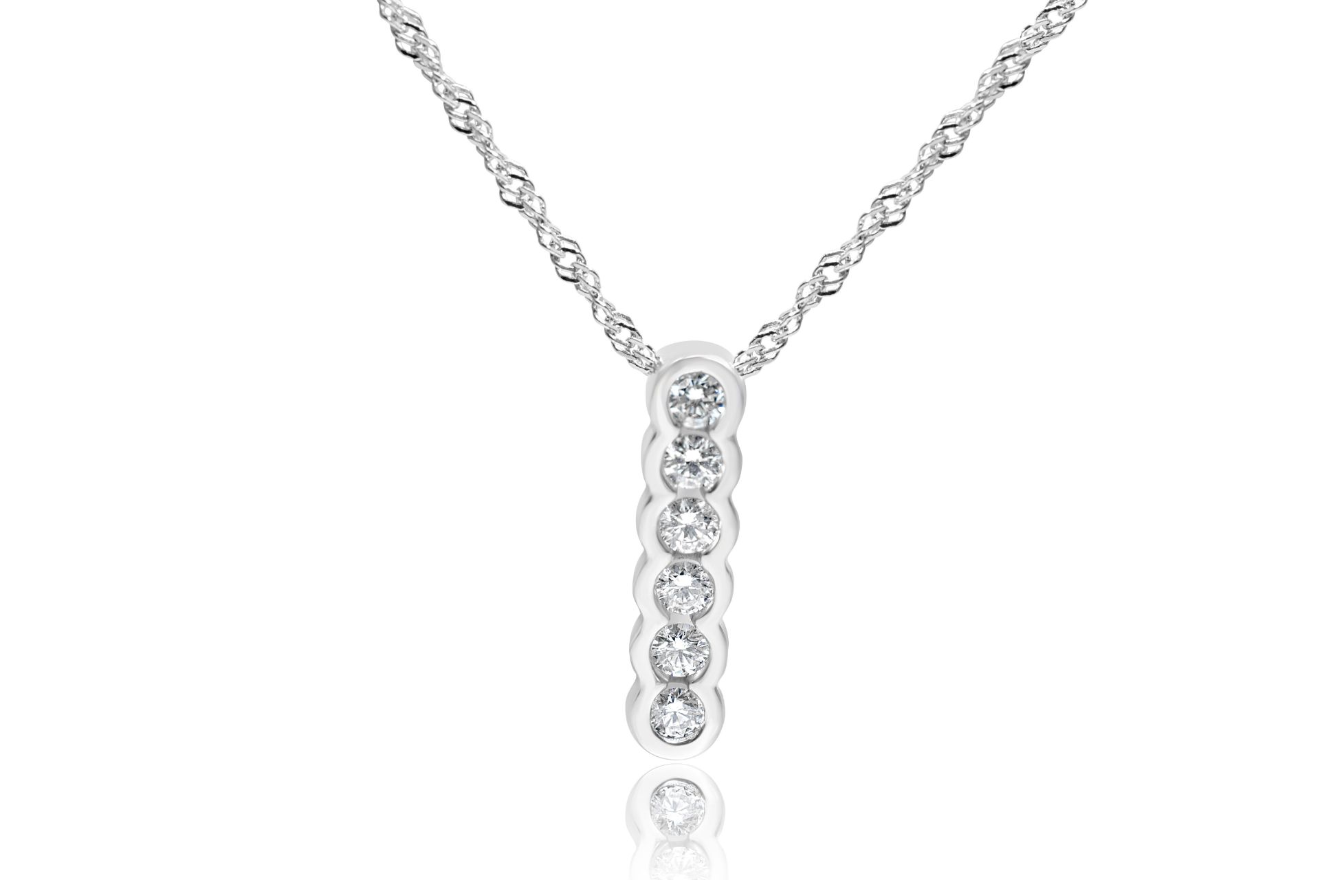 6 Stone Diamond Drop Necklace (0.31ct) Bezel Set in 14K White Gold - Image 2 of 3