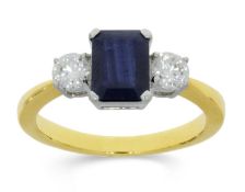1.4 carat sapphire and 0.50ct diamond ring in yellow gold