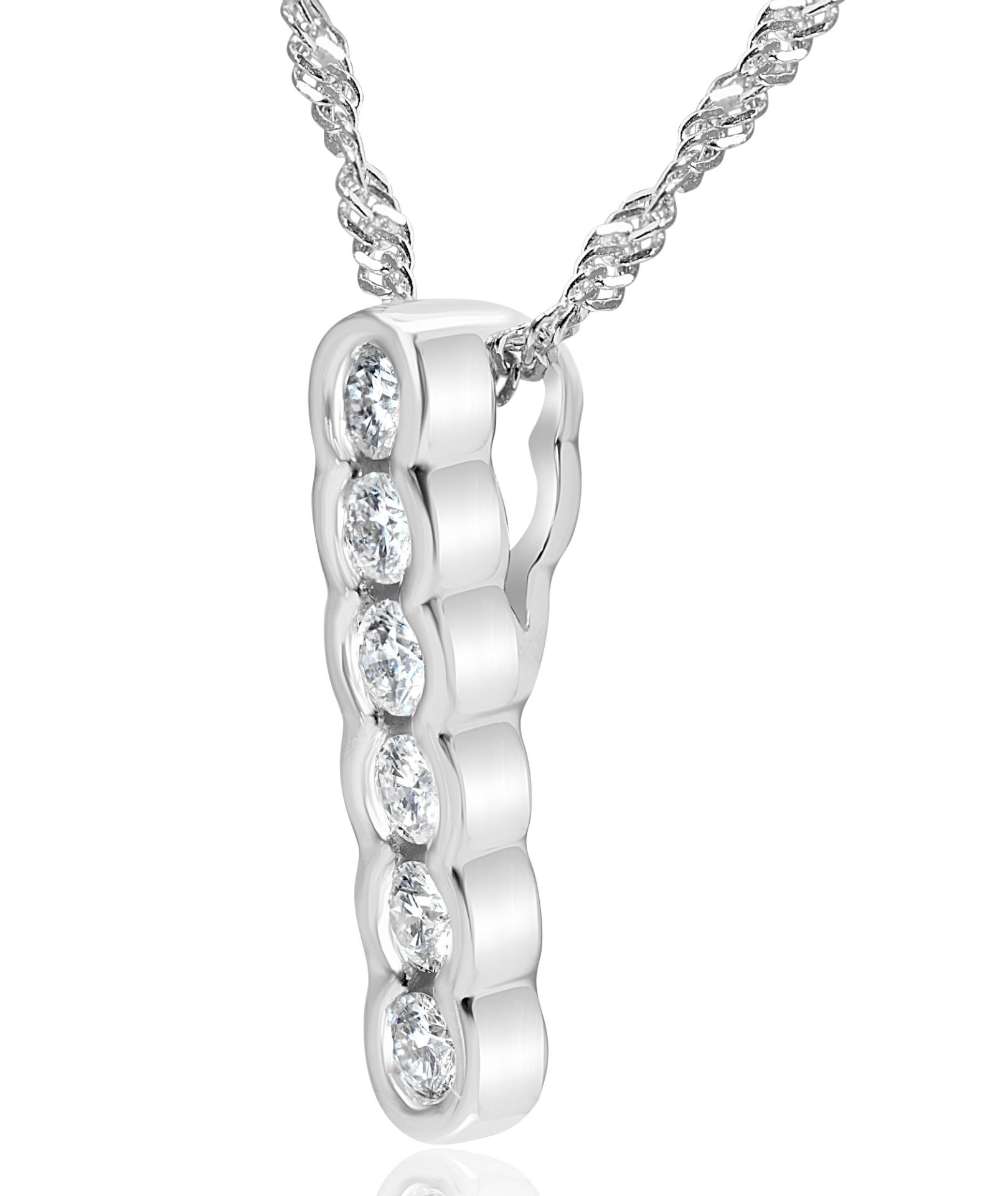 6 Stone Diamond Drop Necklace (0.31ct) Bezel Set in 14K White Gold