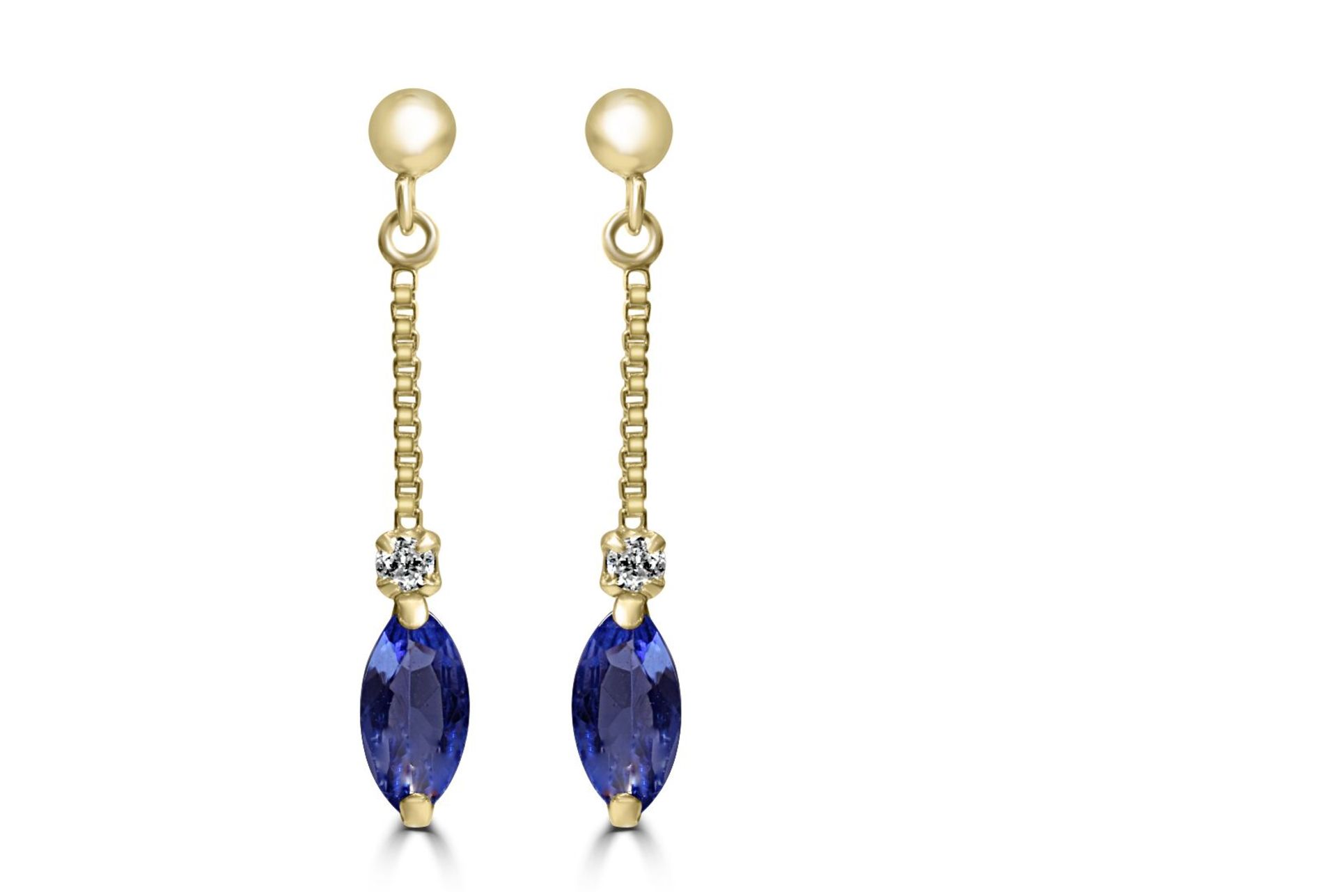 Tanzanite (0.50) and Diamond drop earrings in 18ct Yellow Gold