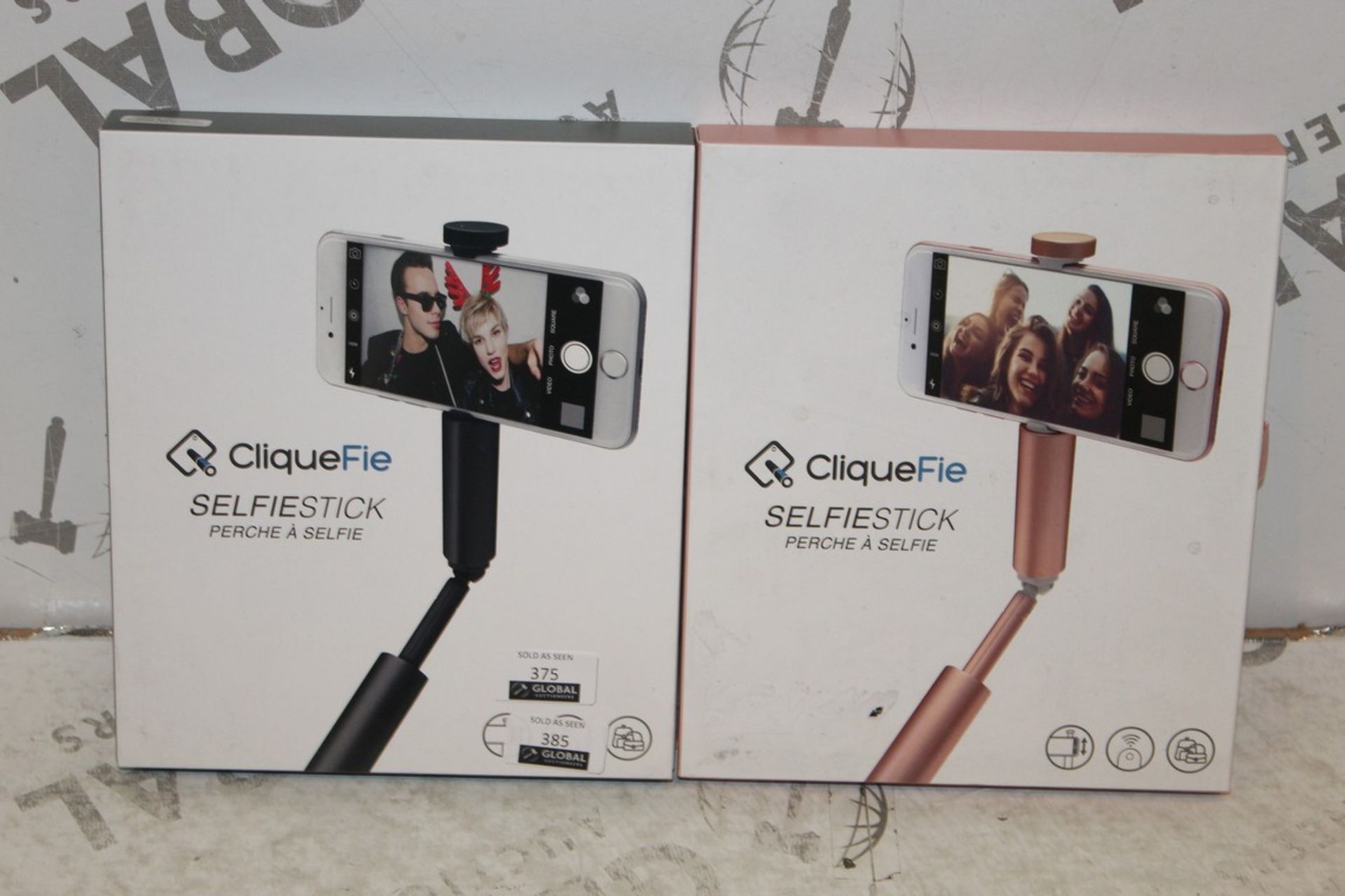 Lot to Contain 2 Assorted Cliquefie Selfie Stick 1 Rose Gold 1 Space Grey Combined RRP £70