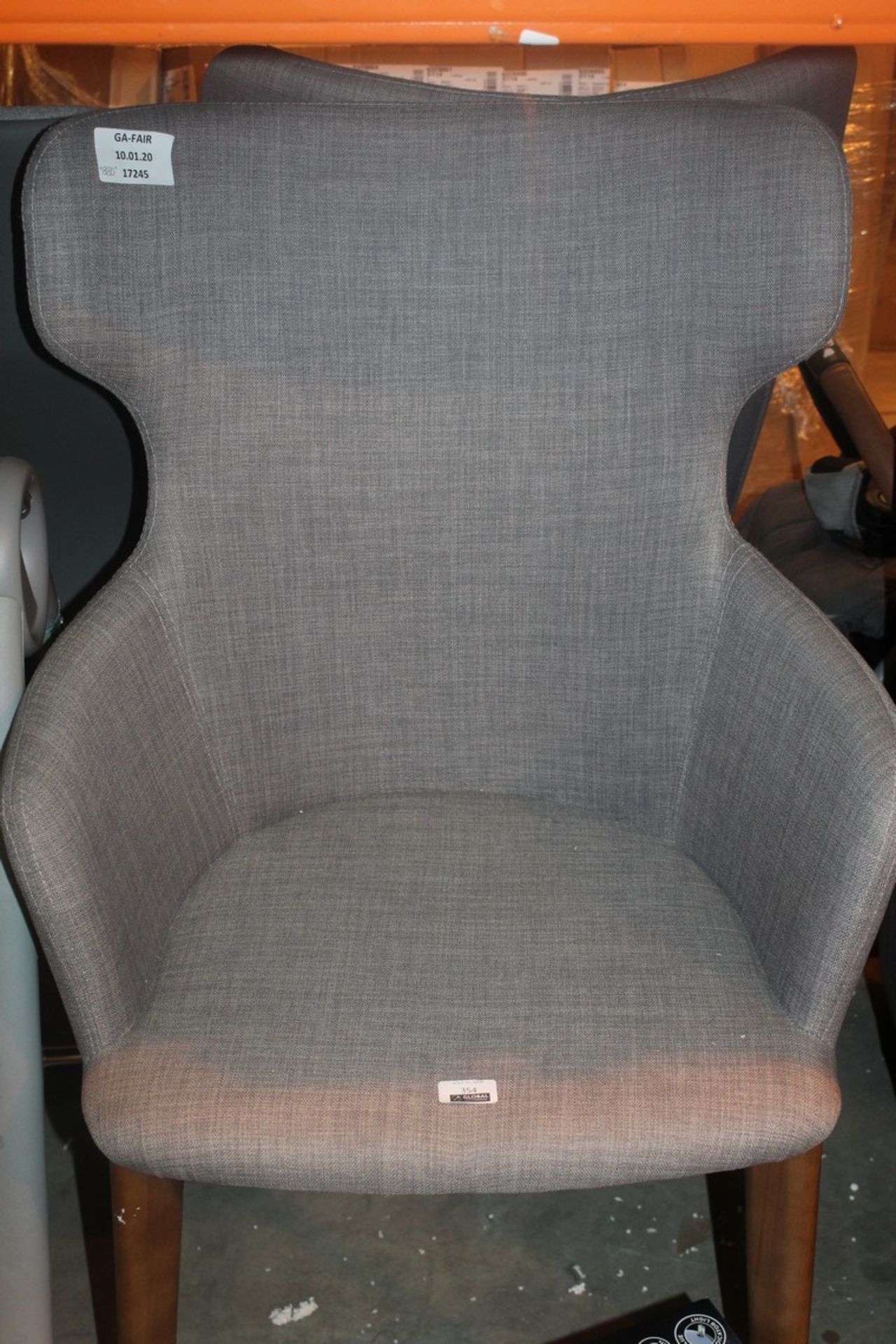 Grey Fabric Upholstered Walnut Leg Chair RRP £440 (Appraisals Available Upon Request)