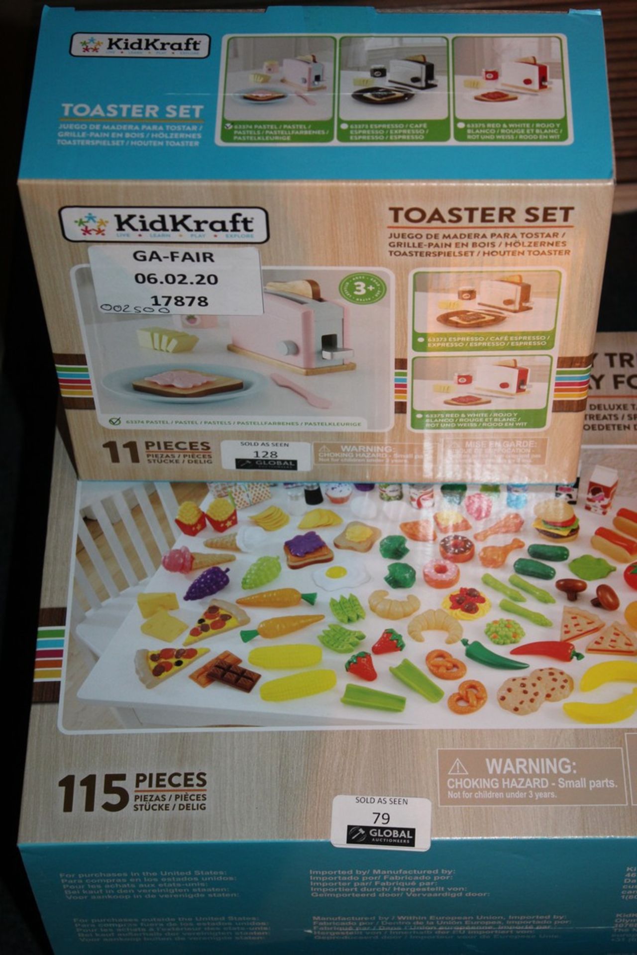Lot to Contain 4 Boxed Assorted Kiddi Craft Wooden Children Toy Sets to Include 11Piece Toaster Set,