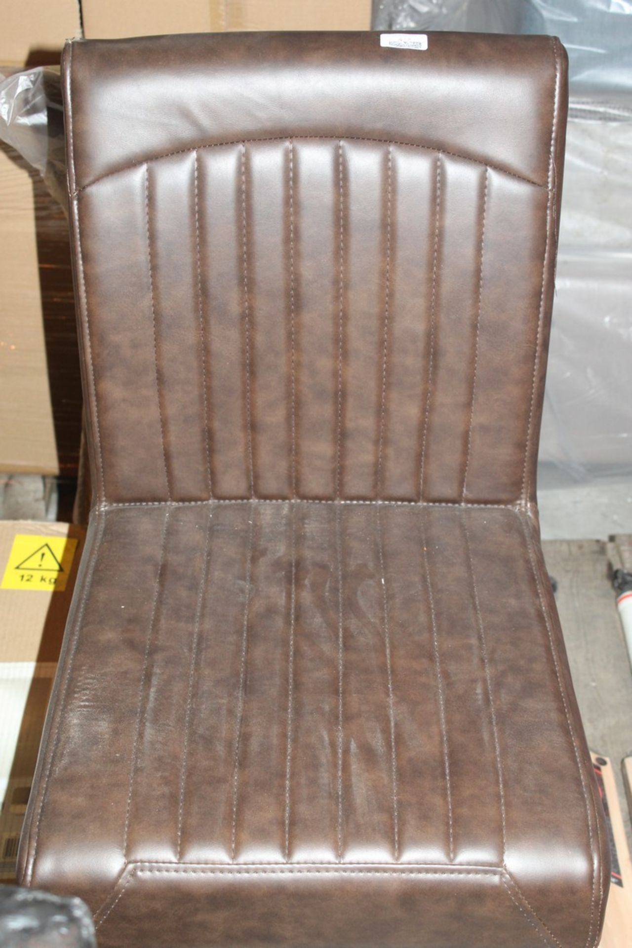 Pair of Brown Leather Silver Leg Designer Dining Chairs RRP £200 (Appraisals Available Upon