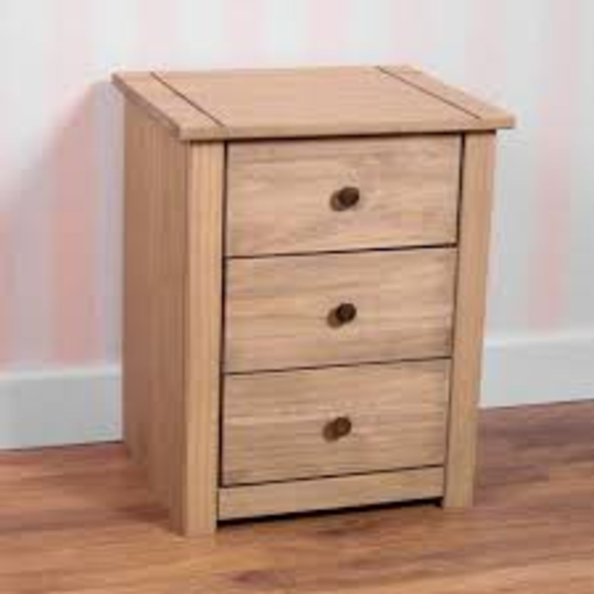 Boxed Panama 3 Draw Bedside Chest In Solid Pine RRP £50 (17918) (Appraisals Available)