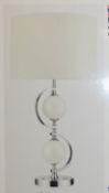 Boxed Search Light Chrome Finish White Glass Ball Fabric Shade Table Lamp RRP £80 (15603) (