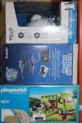 Boxed Assorted Children's Toy Items to Include Playmobile Country Camper Power In Air Silver Lit
