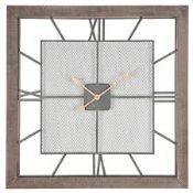 Boxed Pacific Home Square Natural Wooden Mesh Clock RRP £80 (16493) (Appraisals Available)