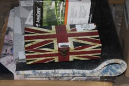 Assorted Items to Include Photo Frames Union Jack Print Storage Boxes Welcome Mats Wall Art & Garden