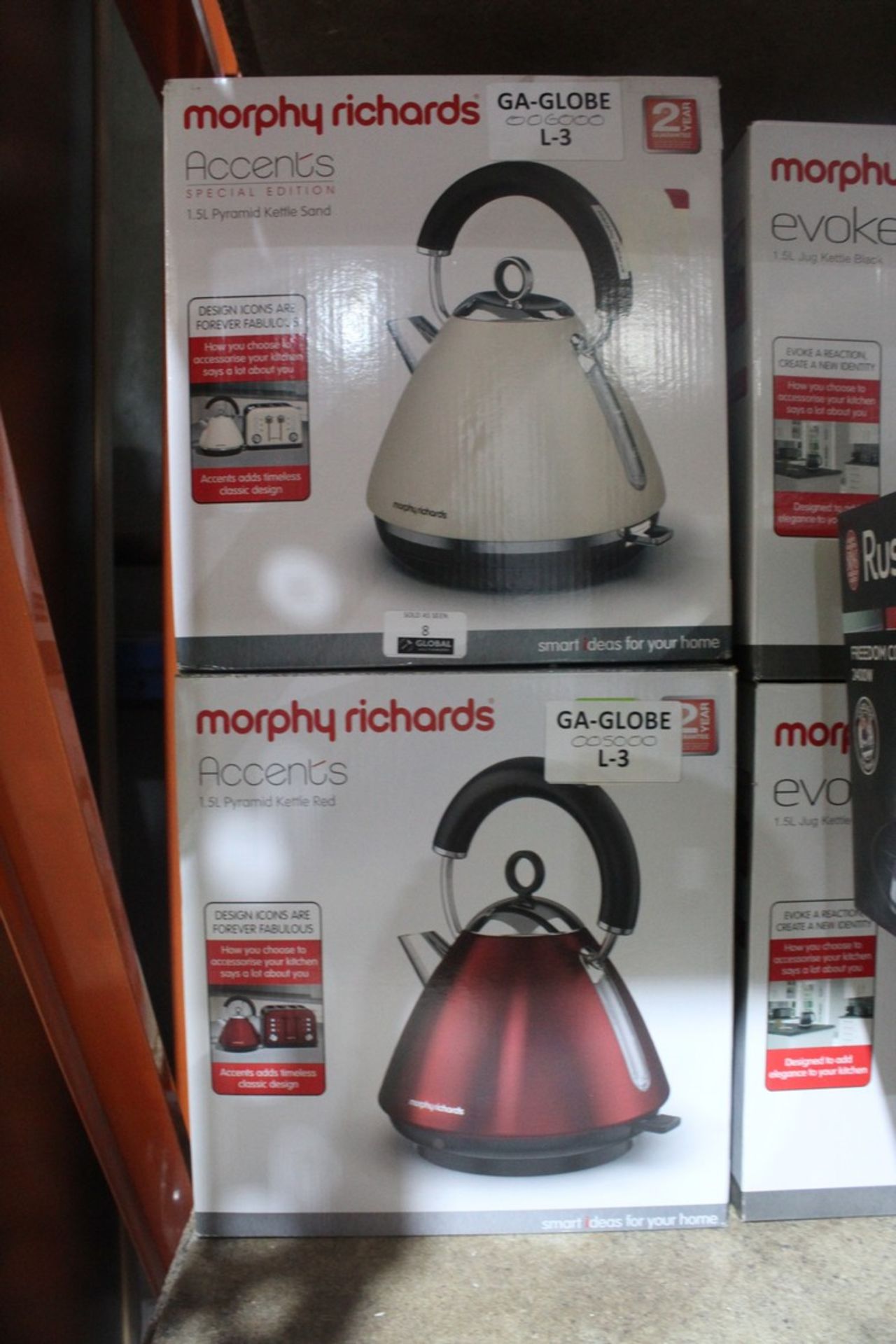 Boxed Morphy Richards Accents Rapid Boil Jug Kettles in Red & Cream RRP £60 (Appraisals Available