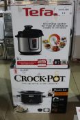 Boxed Assorted Items To Include A Tefal 25 Program Multi Food Cooker And A Crock Pot Original Slow