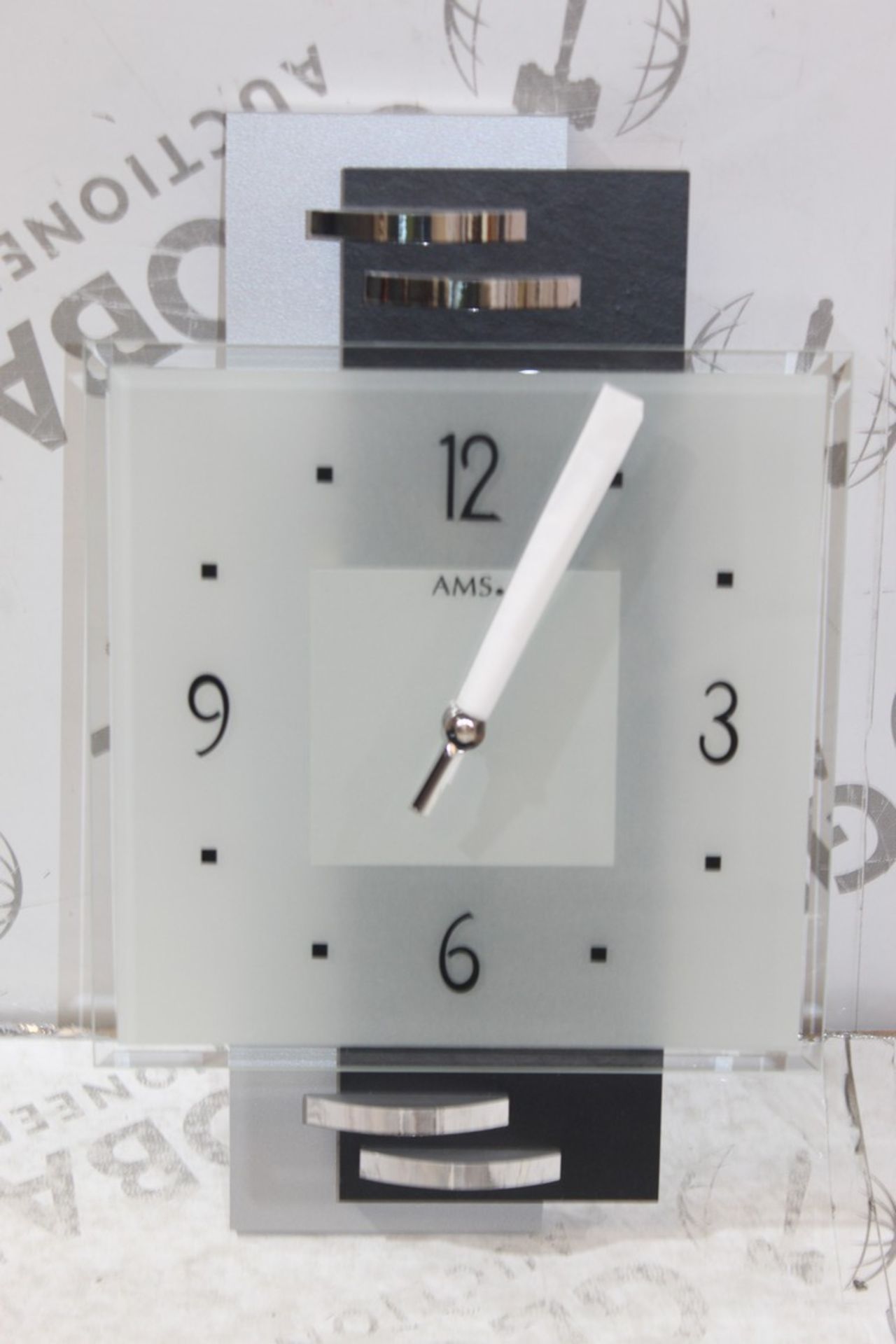 Boxed AMS Square Glass Wall Clock RRP £90 (18289) (Appraisals Available Upon Request)