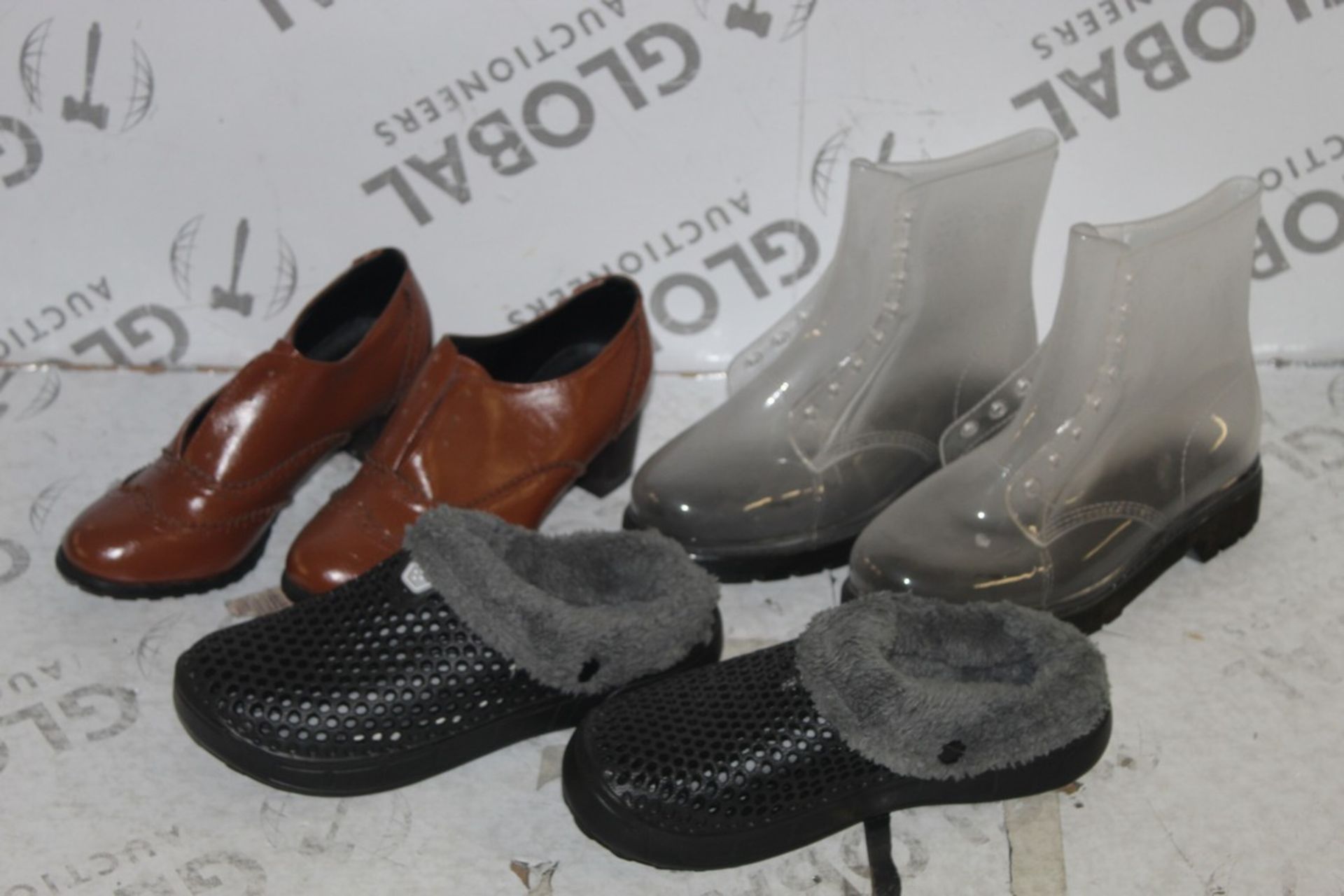 Assorted Brand New Pairs Ladies & Gents Shoes to Include Transparent Wellington Boots Heeled