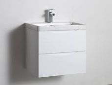 Boxed Naples Smile White 2 Drawer Wall Hung Vanity Unit RRP £145 (19022)