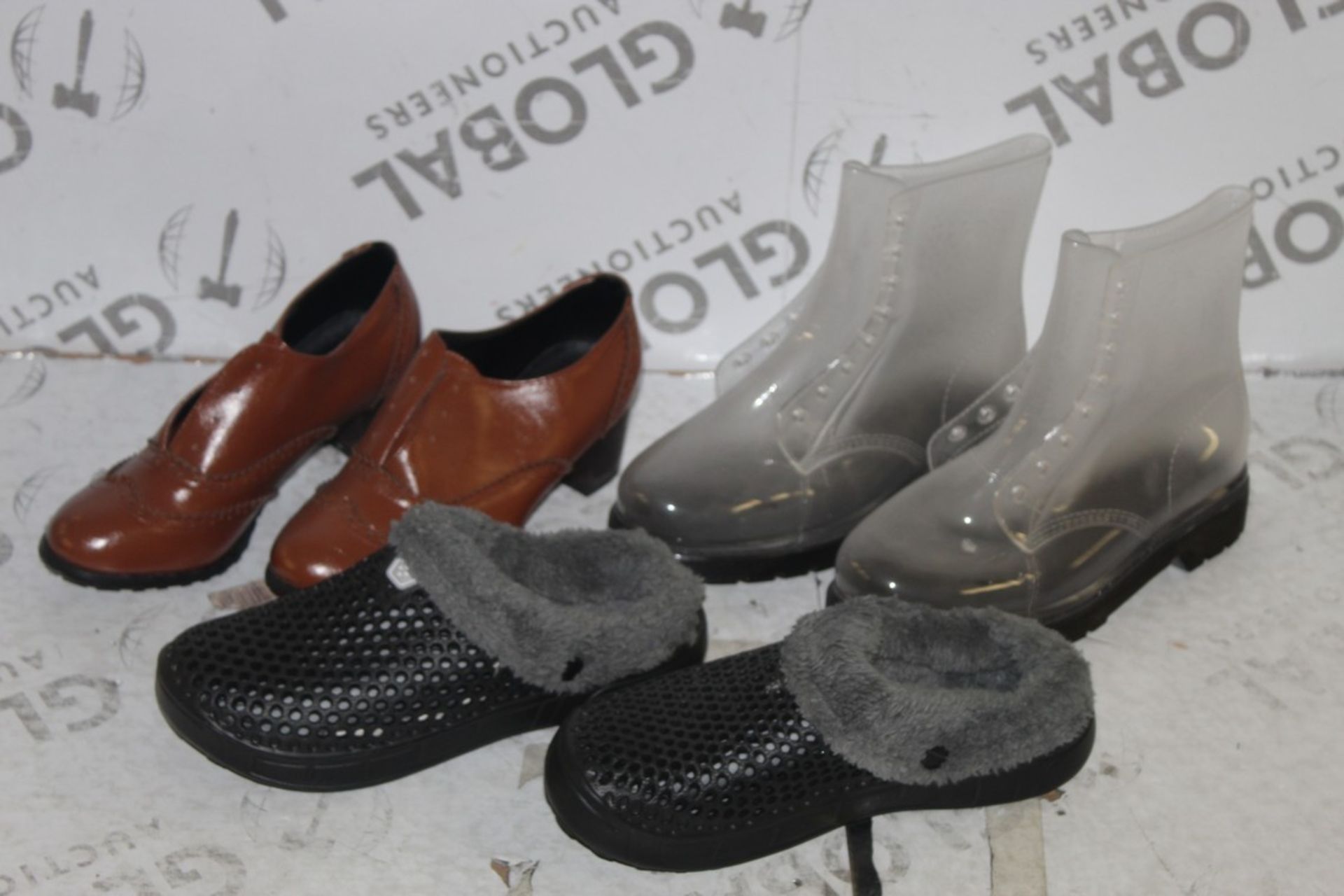 Assorted Brand New Pairs Ladies & Gents Shoes to Include Transparent Wellington Boots Heeled