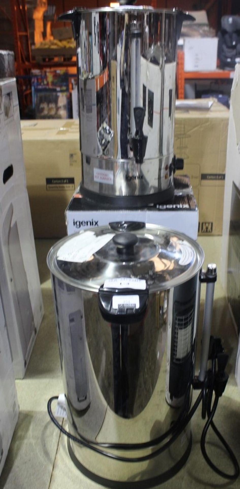 Assorted Boxed And Unboxed Igenix Stainless Steel Kating Urns (Appraisals Available Upon Request)(