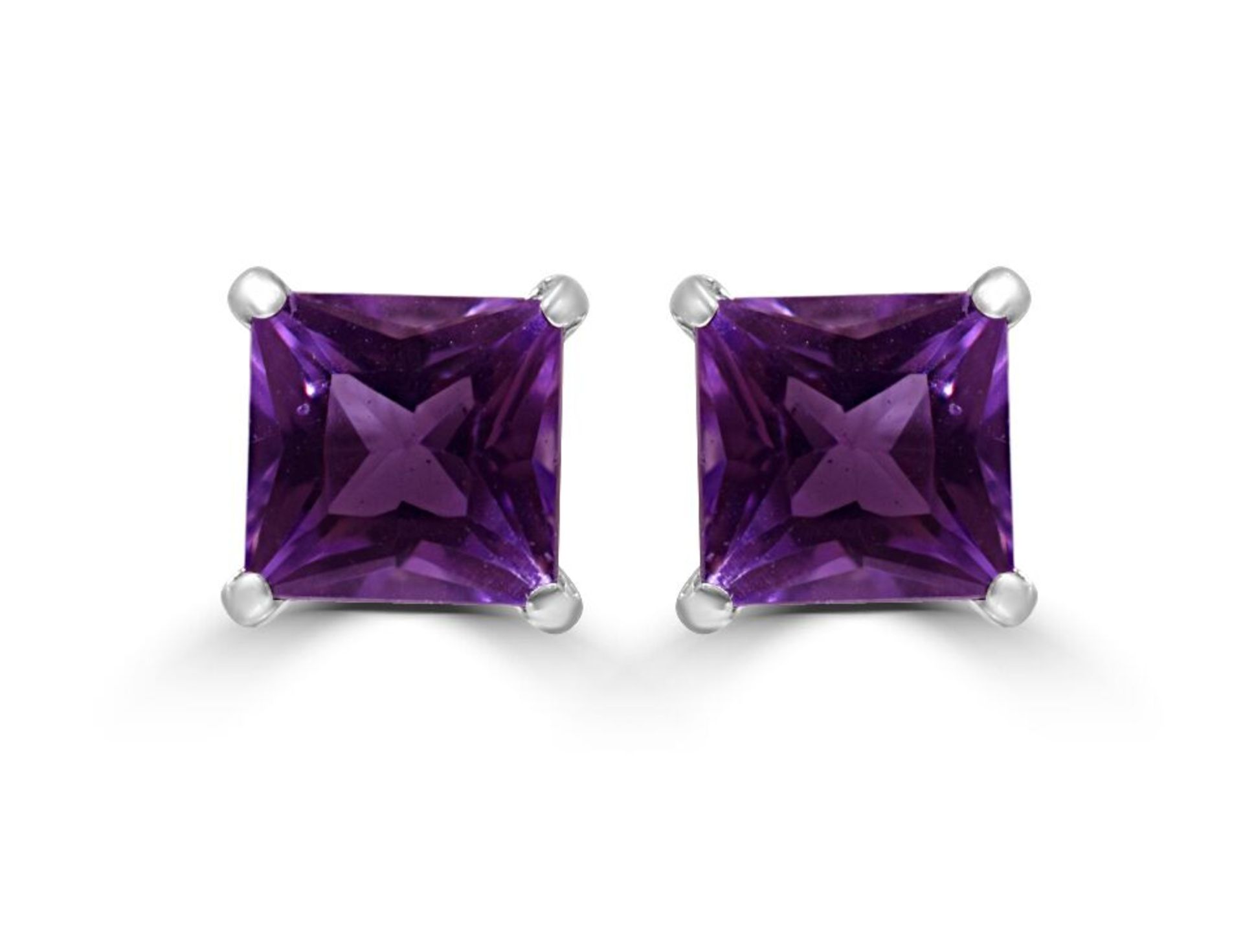 Square Cut Amethyst platinum stud earrings - 0.60ct natural gemstones