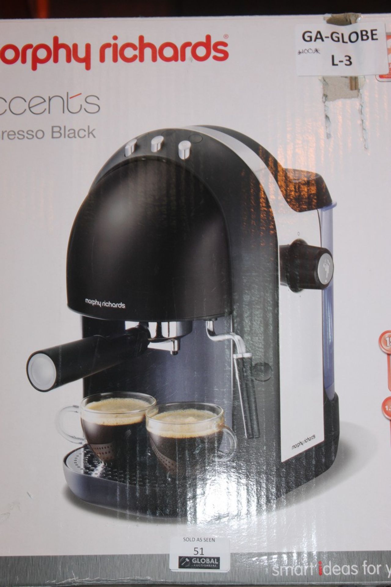 Boxed Morphy Rochards Accents Espresso Black Coffee Maker RRP £100 (Untested Customer Return)