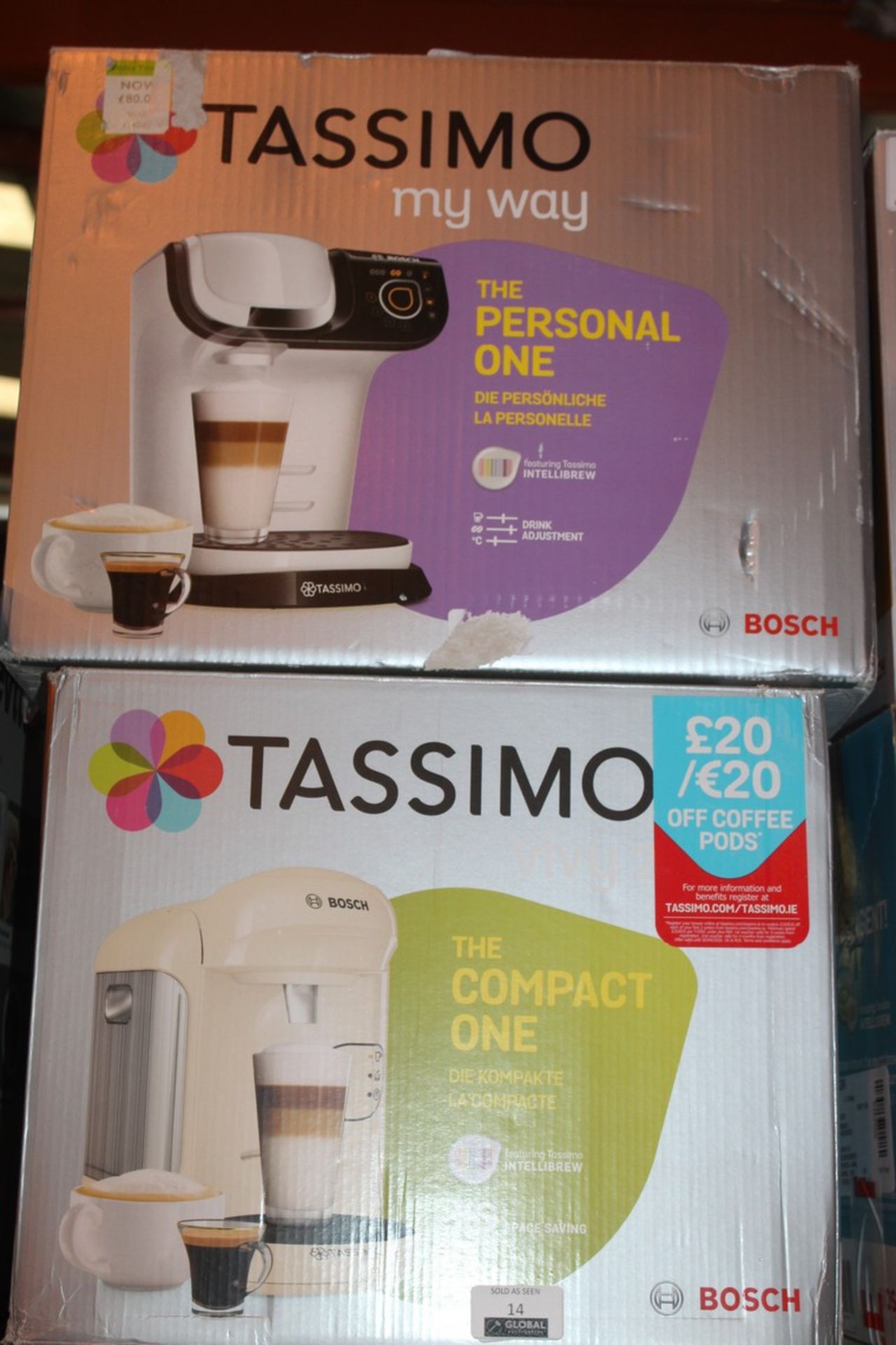 Lot To Contain 2 Assorted Bosch Tassimo My Way And Vivy 2 Compact Coffee Makers Combined RRP £160 (