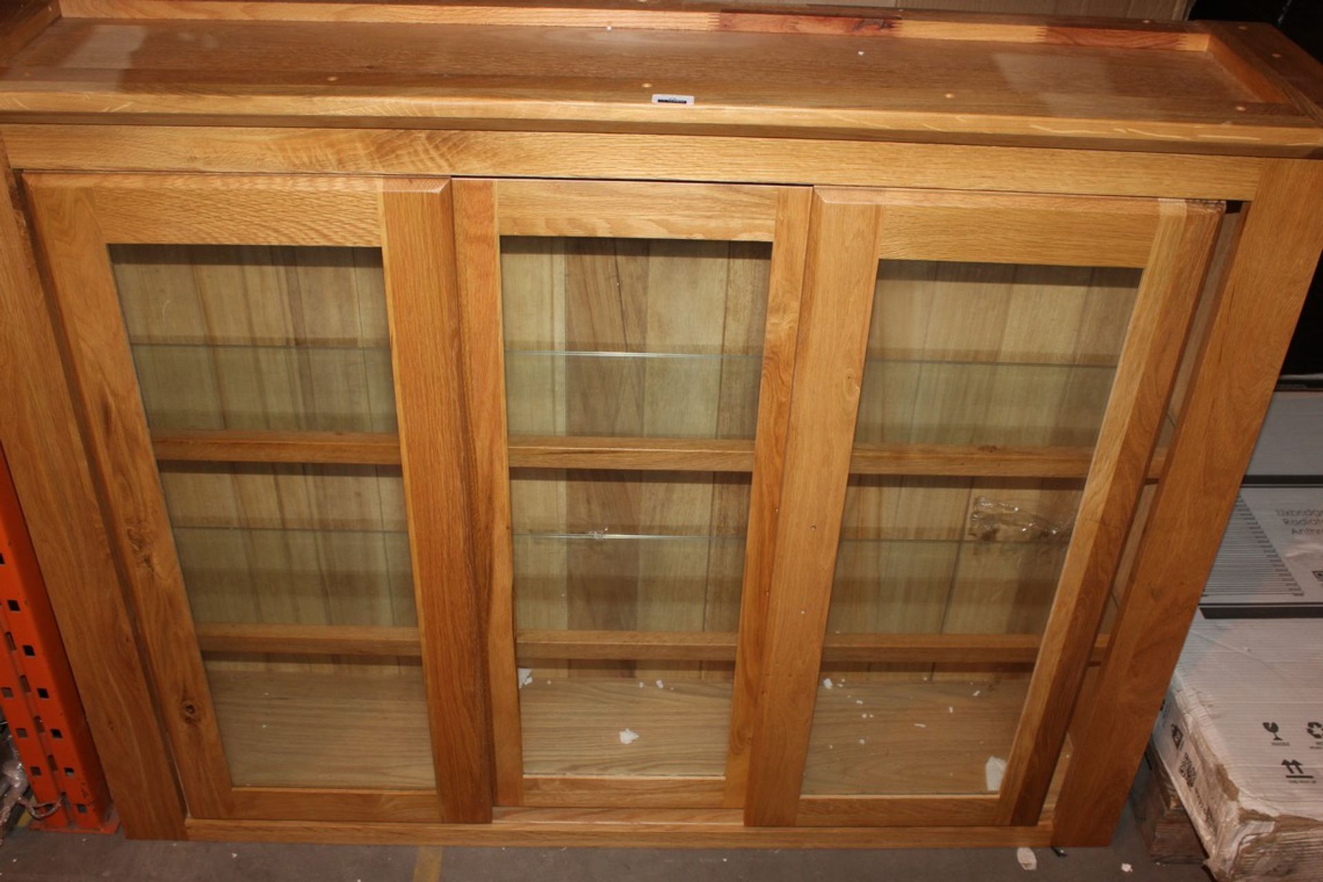 Warm Honey Oak 3 Door Sliding Glaze Top Welsh Dresser Display Top Unit Only RRP £599 (Appraisals