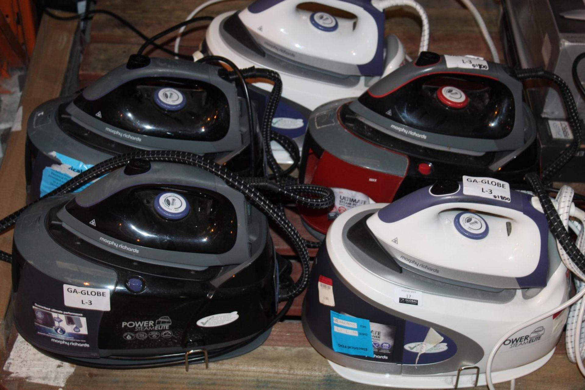 Lot To Contain 5 Assorted Morphy Richards Power Steam Elite Steam Generating Irons Combined RRP £500