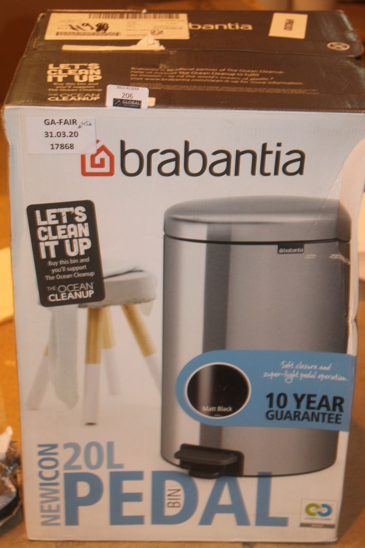 Boxed Brabantia Stainless Steel Matt Black 20 Litre Pedal Bin RRP £45 (17968) (Appraisals